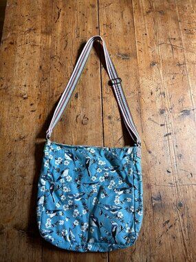 Sweet Miss Lulu Tote Bag with Bird Pattern and Rainbow Strap